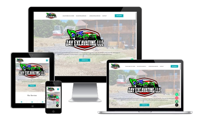 4 devices showing jay excavating llc website